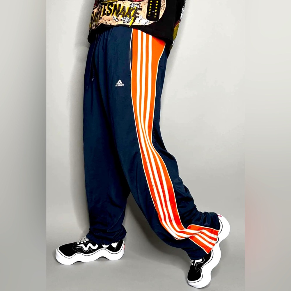Rare Vintage ADIDAS Track Baller Pants XL Navy Orange White Stripes NWOT Trendy